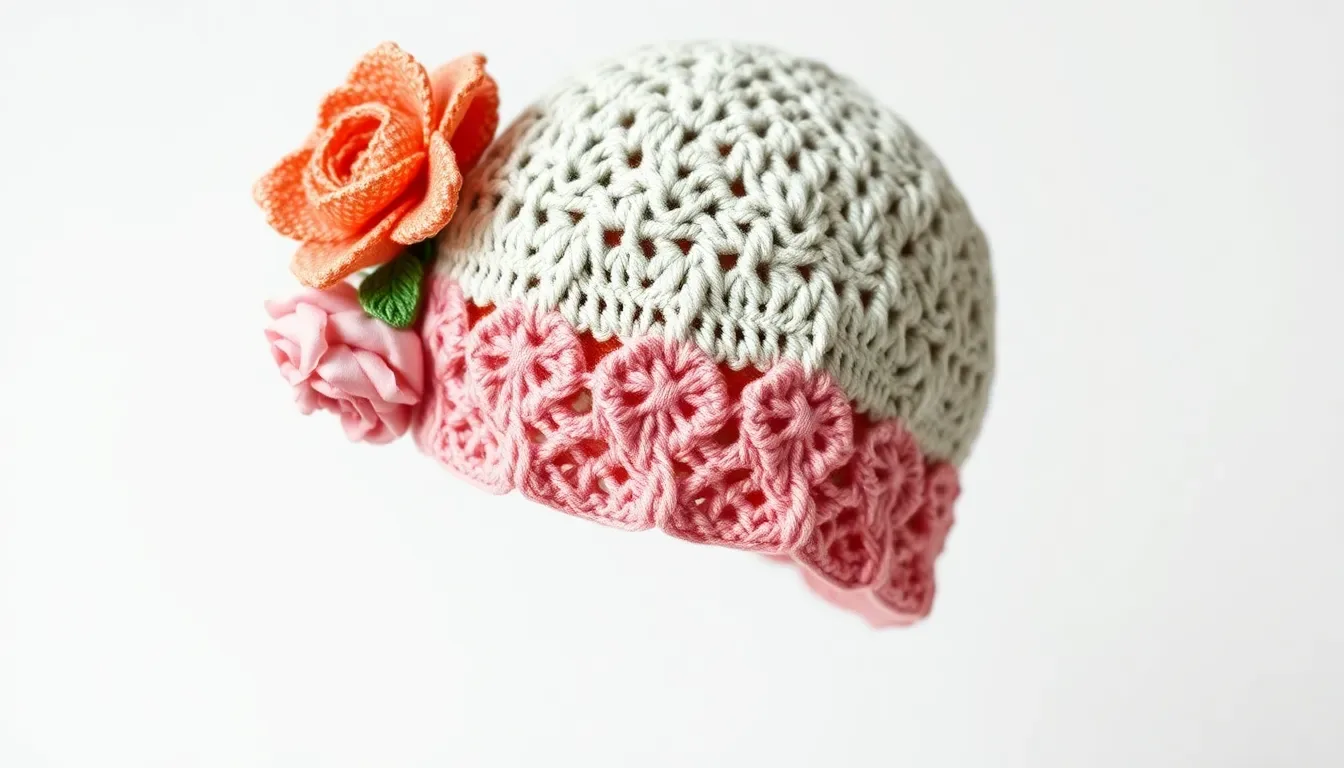 Diseño romántico: Cómo hacer un gorro de crochet con detalles dulces y femeninos🌸