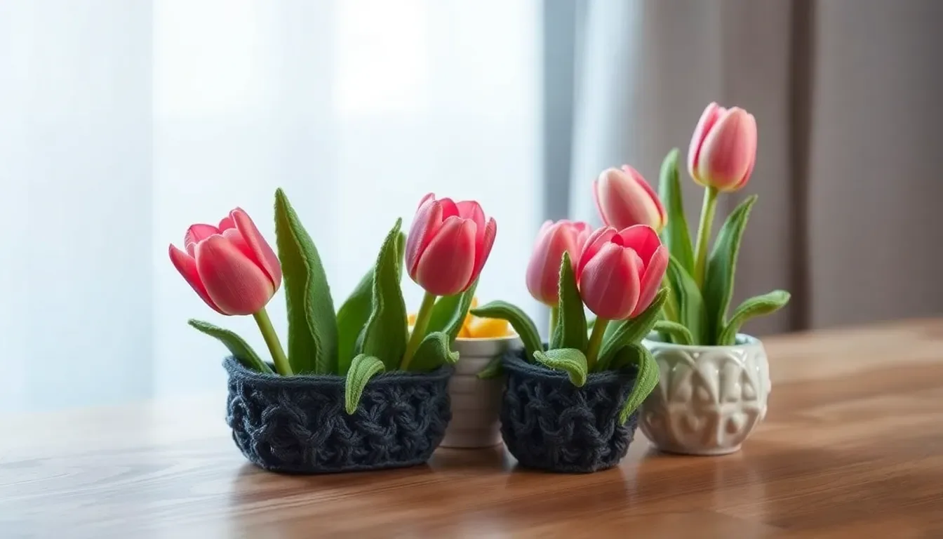 ¡Organiza con estilo! 💄 Tutorial de cestitas decorativas con tulipanes tejidos a ganchillo