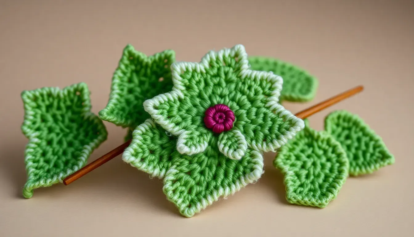 Apliques de hojas de bellotas a crochet: pequeños detalles que enamoran
