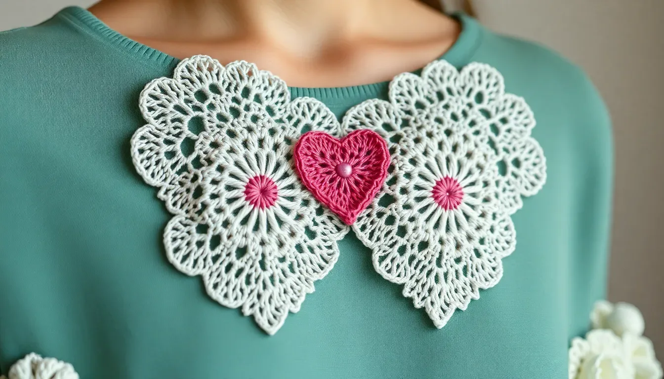 Dale un toque romántico a tus tejidos con este aplique de corazones a crochet