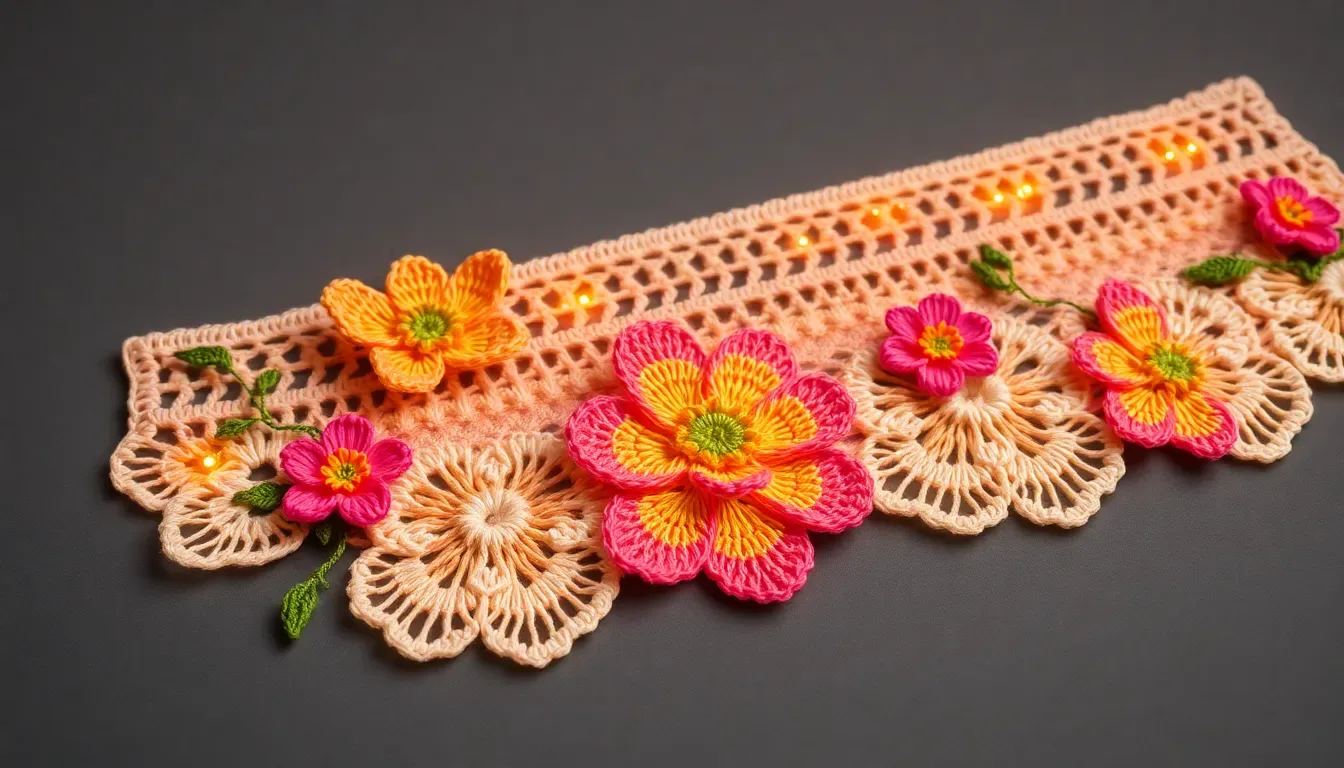 Puntilla Flores de Atardecer a Crochet: Un Borde Tejido que Enamora