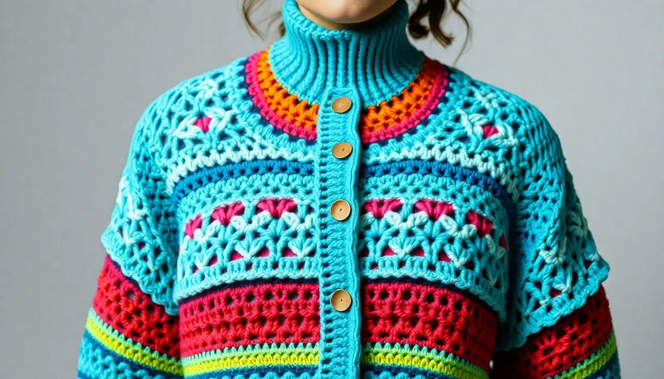 Teje una hermosa chaqueta multicolor a crochet y llena de color tus días