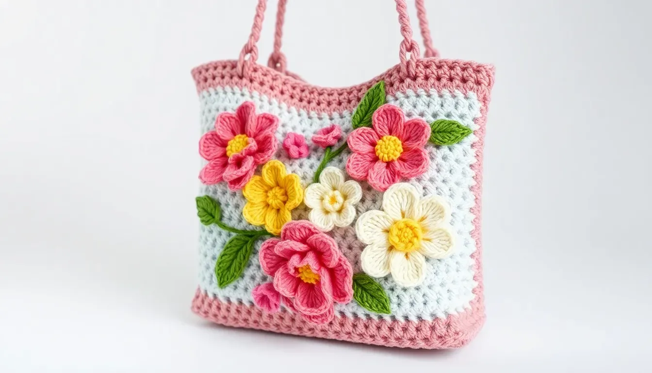 Bolsa con aplique de flores a crochet: fácil, bonita y con mucho encanto