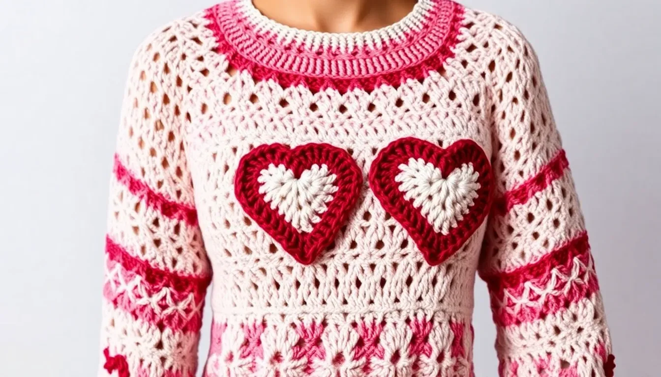 ¡Puro amor en cada punto! Teje este Suéter 'Cuori' a crochet: Diseño Top-Down sin costuras con hermosos corazones cruzados 🧥