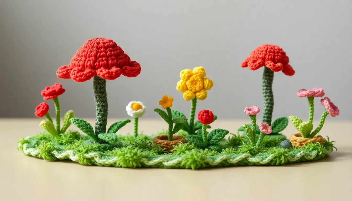 Estos posavasos a crochet parecen pequeños jardines sobre la mesa